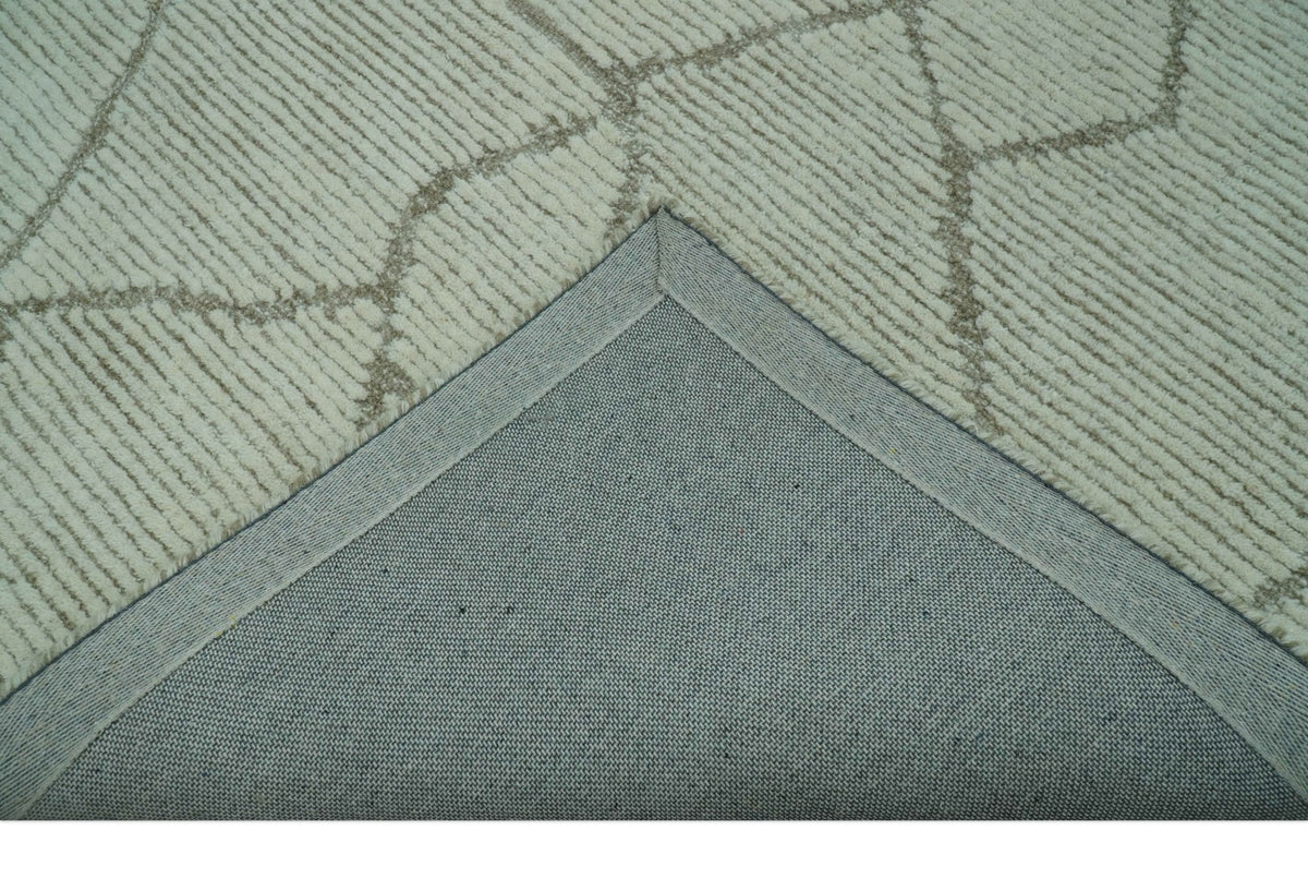 Custom Made Contemporary Pattern Brown And Ivory Hand Tufted Wool Area Rug.