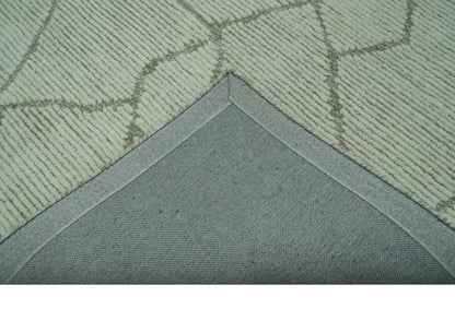Custom Made Contemporary Pattern Brown And Ivory Hand Tufted Wool Area Rug.