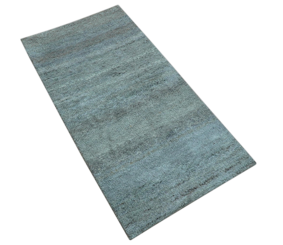 Custom Made Contemporary Solid Blueish Silver Hand knotted wool Area Rug.