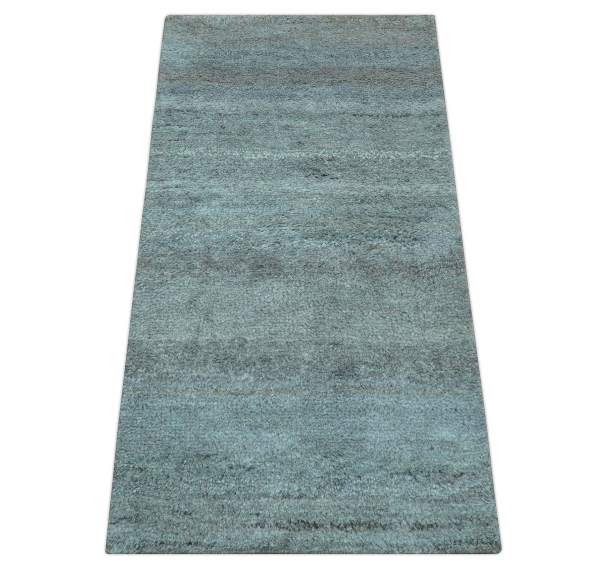 Custom Made Contemporary Solid Blueish Silver Hand knotted wool Area Rug.