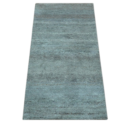 Custom Made Contemporary Solid Blueish Silver Hand knotted wool Area Rug.