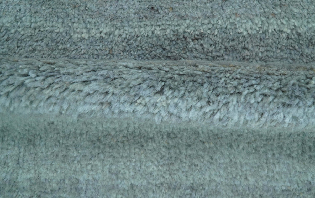 Custom Made Contemporary Solid Blueish Silver Hand knotted wool Area Rug.