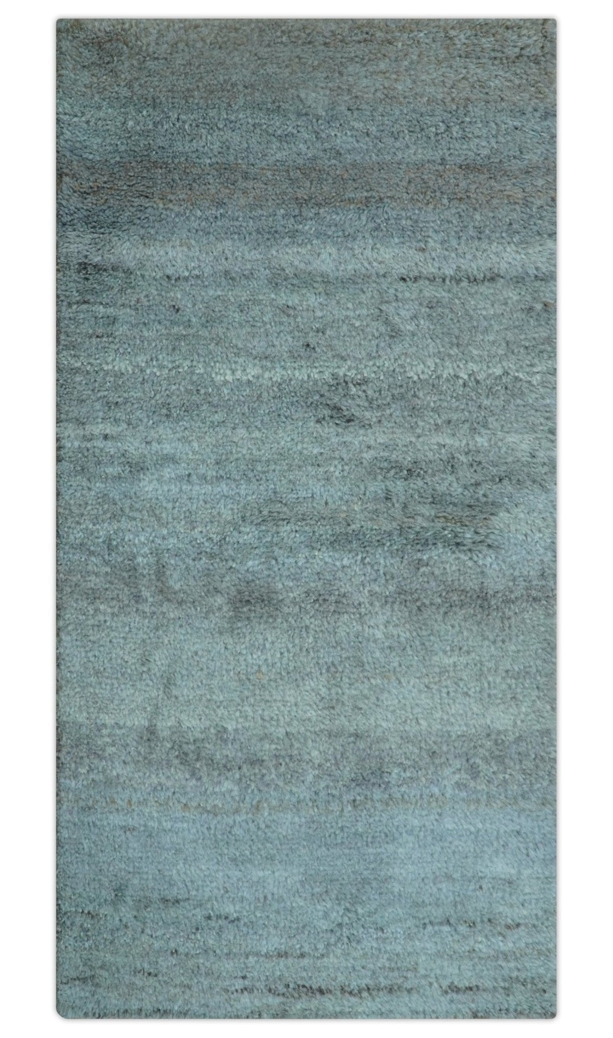 Custom Made Contemporary Solid Blueish Silver Hand knotted wool Area Rug.