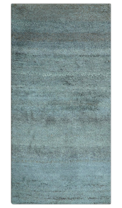 Custom Made Contemporary Solid Blueish Silver Hand knotted wool Area Rug.