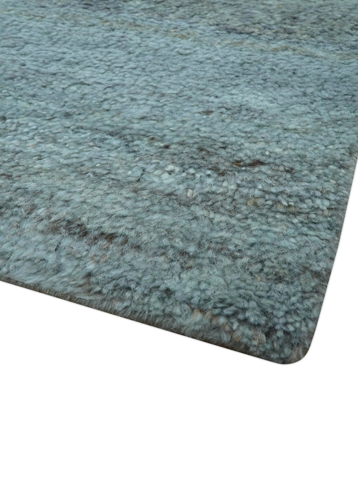 Custom Made Contemporary Solid Blueish Silver Hand knotted wool Area Rug.