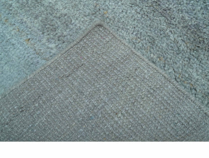 Custom Made Contemporary Solid Blueish Silver Hand knotted wool Area Rug.