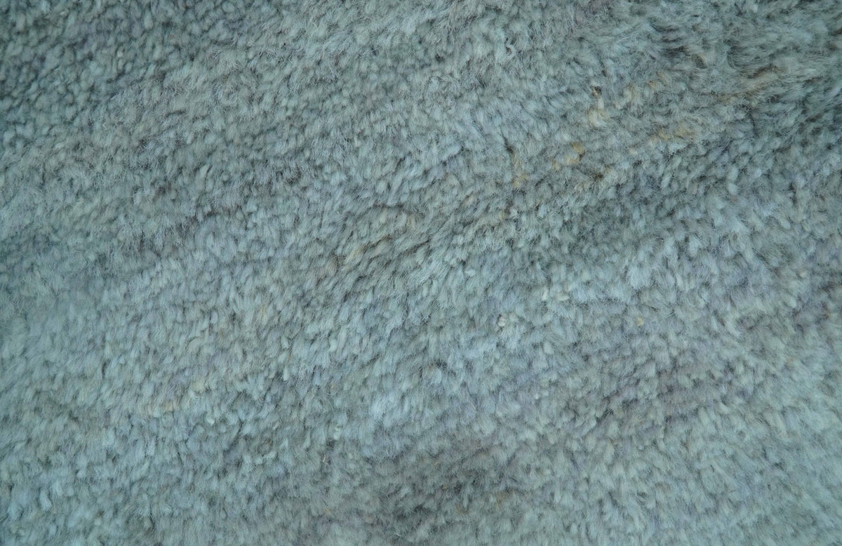 Custom Made Contemporary Solid Blueish Silver Hand knotted wool Area Rug.