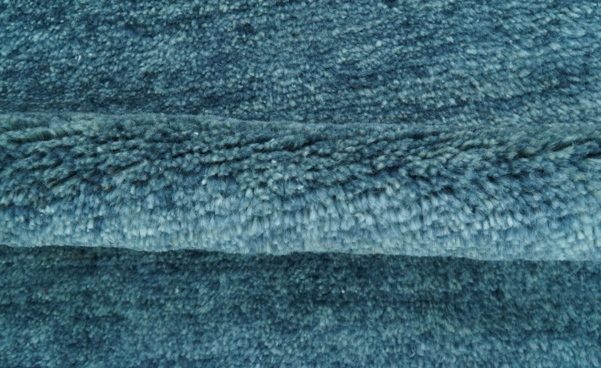 Custom Made Contemporary Solid Plush Blue Hand Knotted Wool Rug.