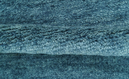 Custom Made Contemporary Solid Plush Blue Hand Knotted Wool Rug.