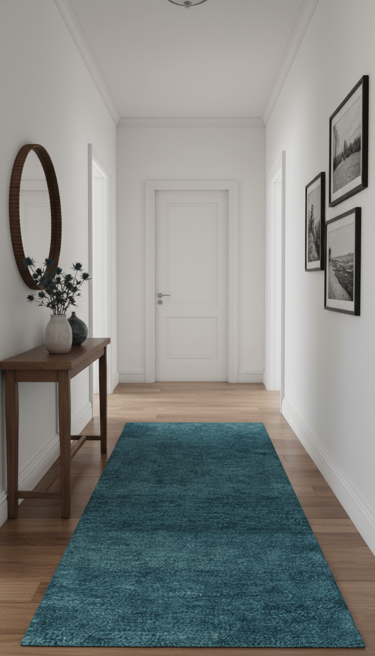 Custom Made Contemporary Solid Plush Blue Hand Knotted Wool Rug.
