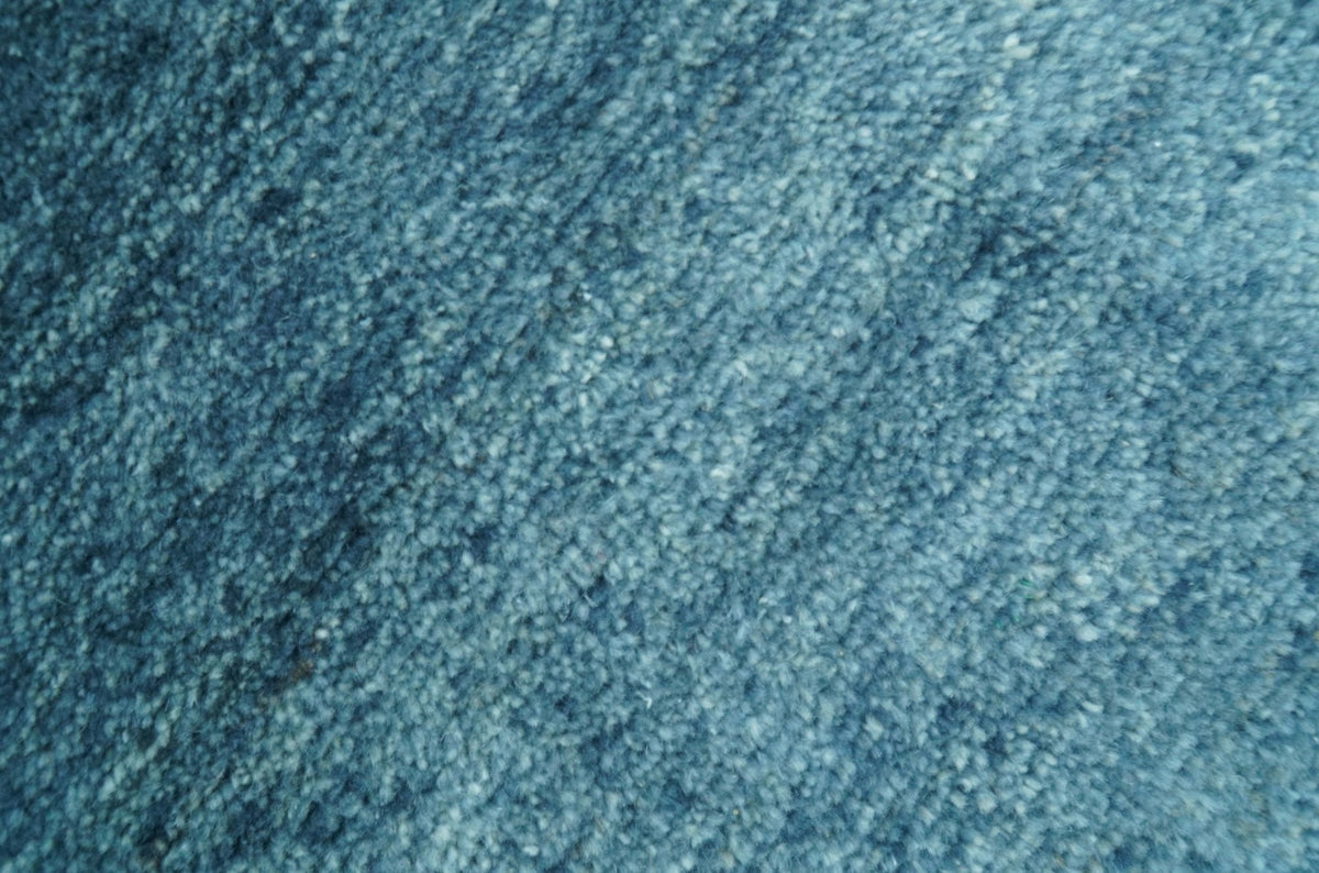 Custom Made Contemporary Solid Plush Blue Hand Knotted Wool Rug.
