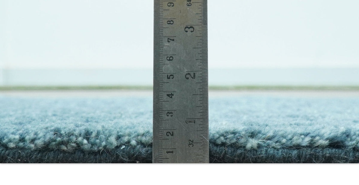 Custom Made Contemporary Solid Plush Blue Hand Knotted Wool Rug.