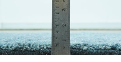 Custom Made Contemporary Solid Plush Blue Hand Knotted Wool Rug.