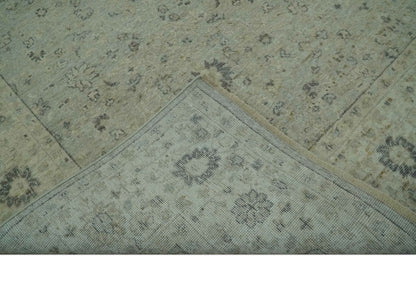 Custom Made Distress Finished Beige, Silver and Charcoal Traditional Wool Rug.