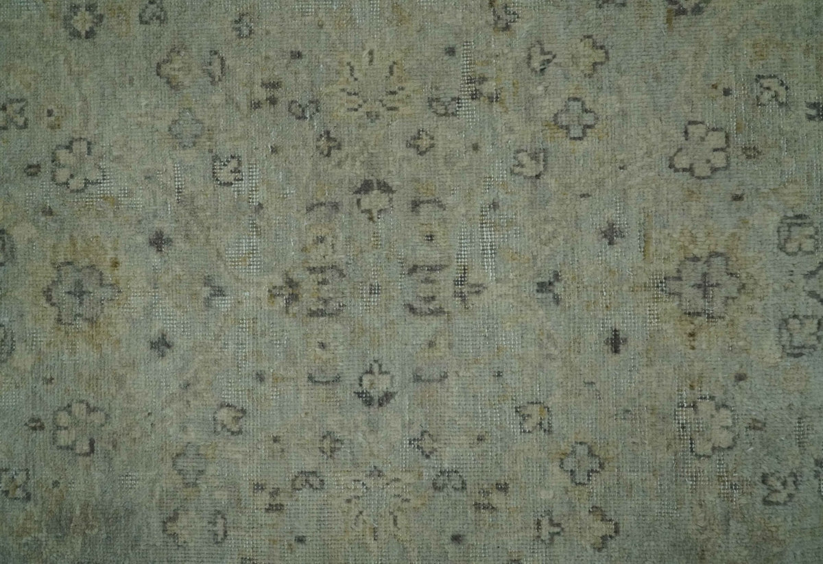 Custom Made Distress Finished Beige, Silver and Charcoal Traditional Wool Rug.