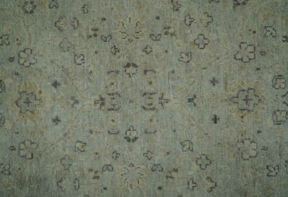 Custom Made Distress Finished Beige, Silver and Charcoal Traditional Wool Rug.
