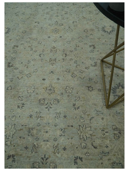 Custom Made Distress Finished Beige, Silver and Charcoal Traditional Wool Rug.