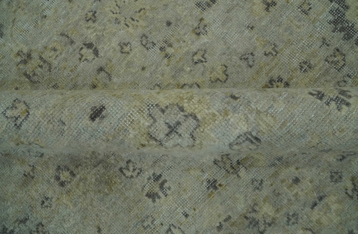 Custom Made Distress Finished Beige, Silver and Charcoal Traditional Wool Rug.
