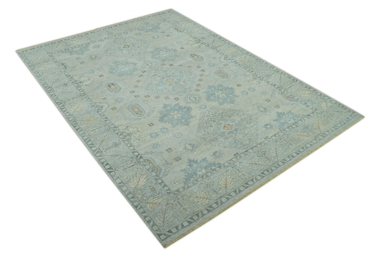 Custom Made Distressed Finished Beige and Gray Traditional mamluk design Low Pile wool Rug.