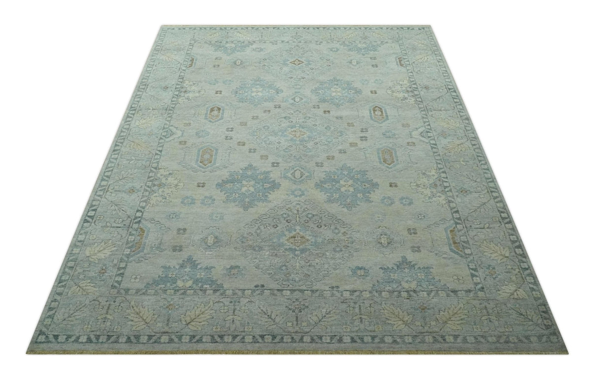 Custom Made Distressed Finished Beige and Gray Traditional mamluk design Low Pile wool Rug.