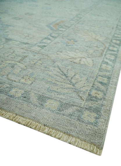 Custom Made Distressed Finished Beige and Gray Traditional mamluk design Low Pile wool Rug.