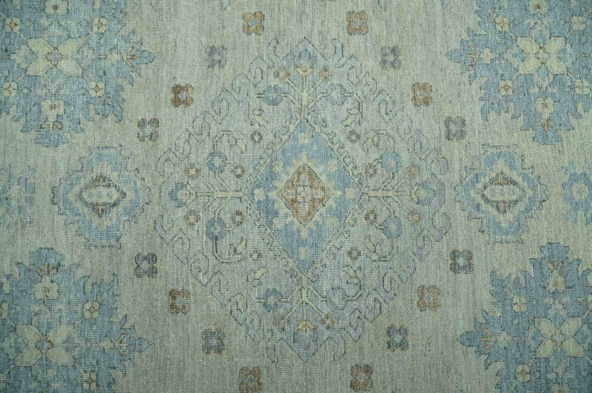 Custom Made Distressed Finished Beige and Gray Traditional mamluk design Low Pile wool Rug.