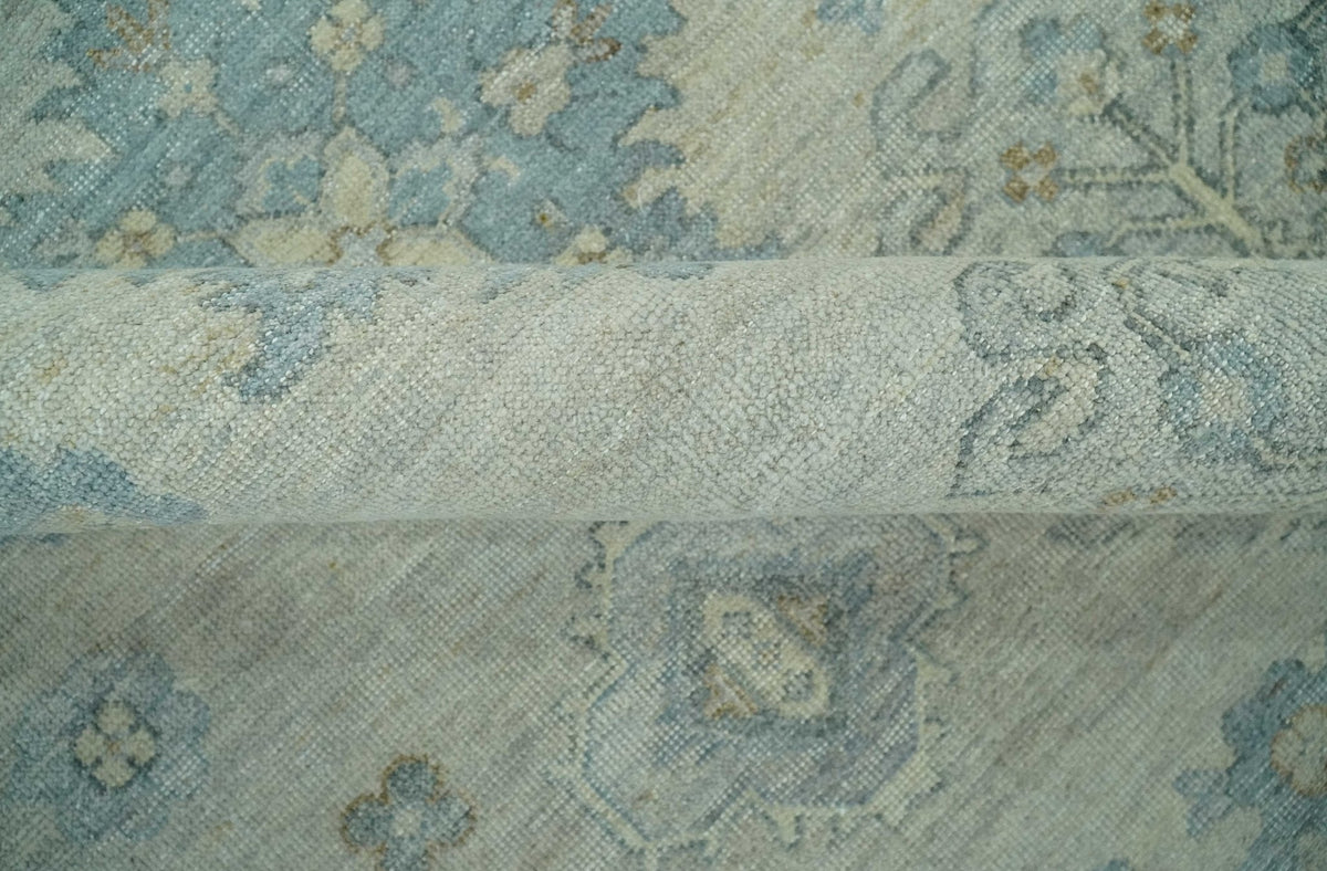 Custom Made Distressed Finished Beige and Gray Traditional mamluk design Low Pile wool Rug.