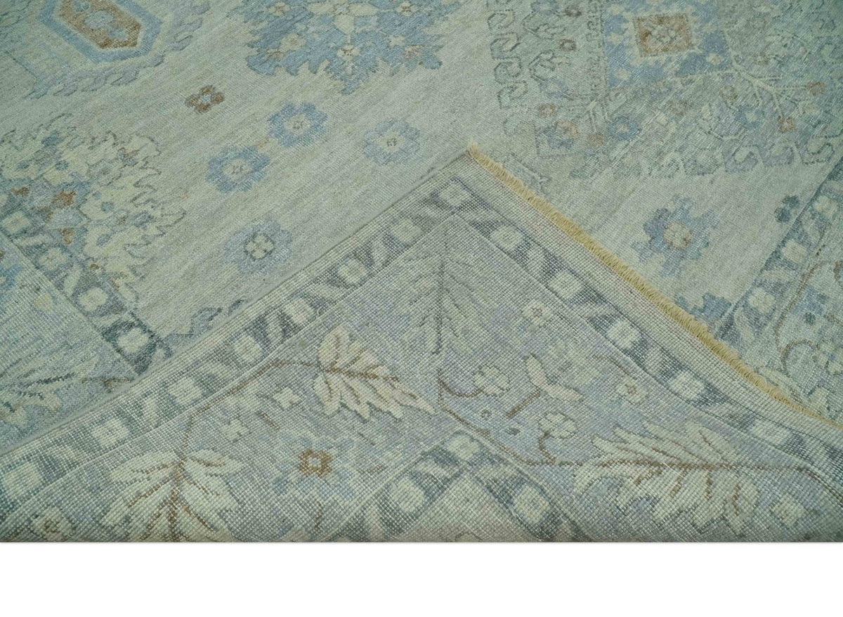Custom Made Distressed Finished Beige and Gray Traditional mamluk design Low Pile wool Rug.