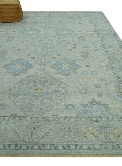 Custom Made Distressed Finished Beige and Gray Traditional mamluk design Low Pile wool Rug.