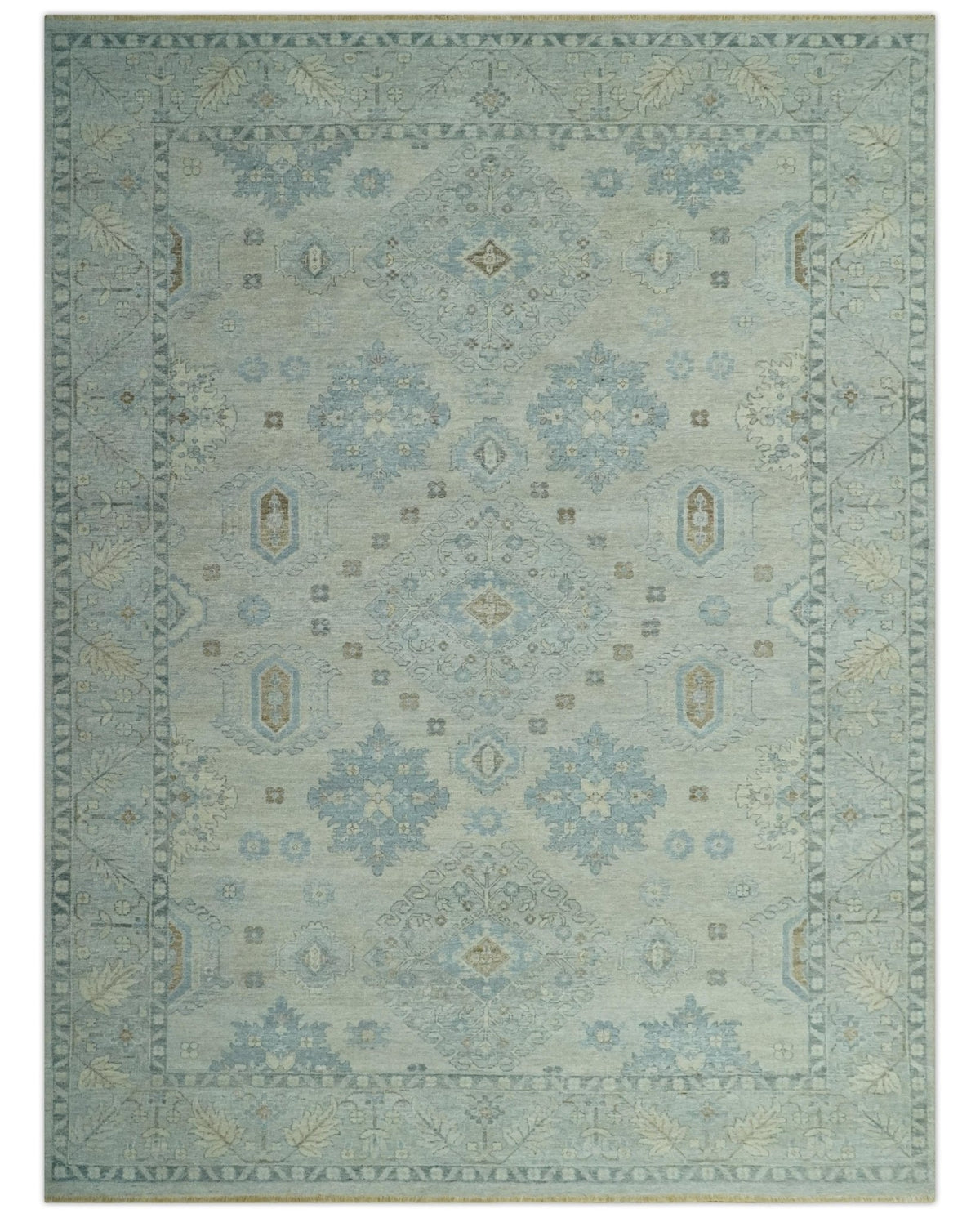 Custom Made Distressed Finished Beige and Gray Traditional mamluk design Low Pile wool Rug.