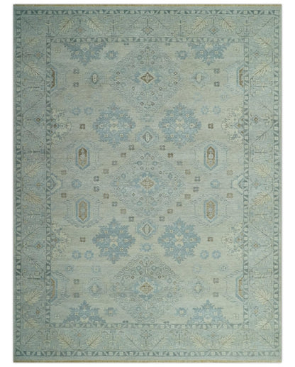 Custom Made Distressed Finished Beige and Gray Traditional mamluk design Low Pile wool Rug.