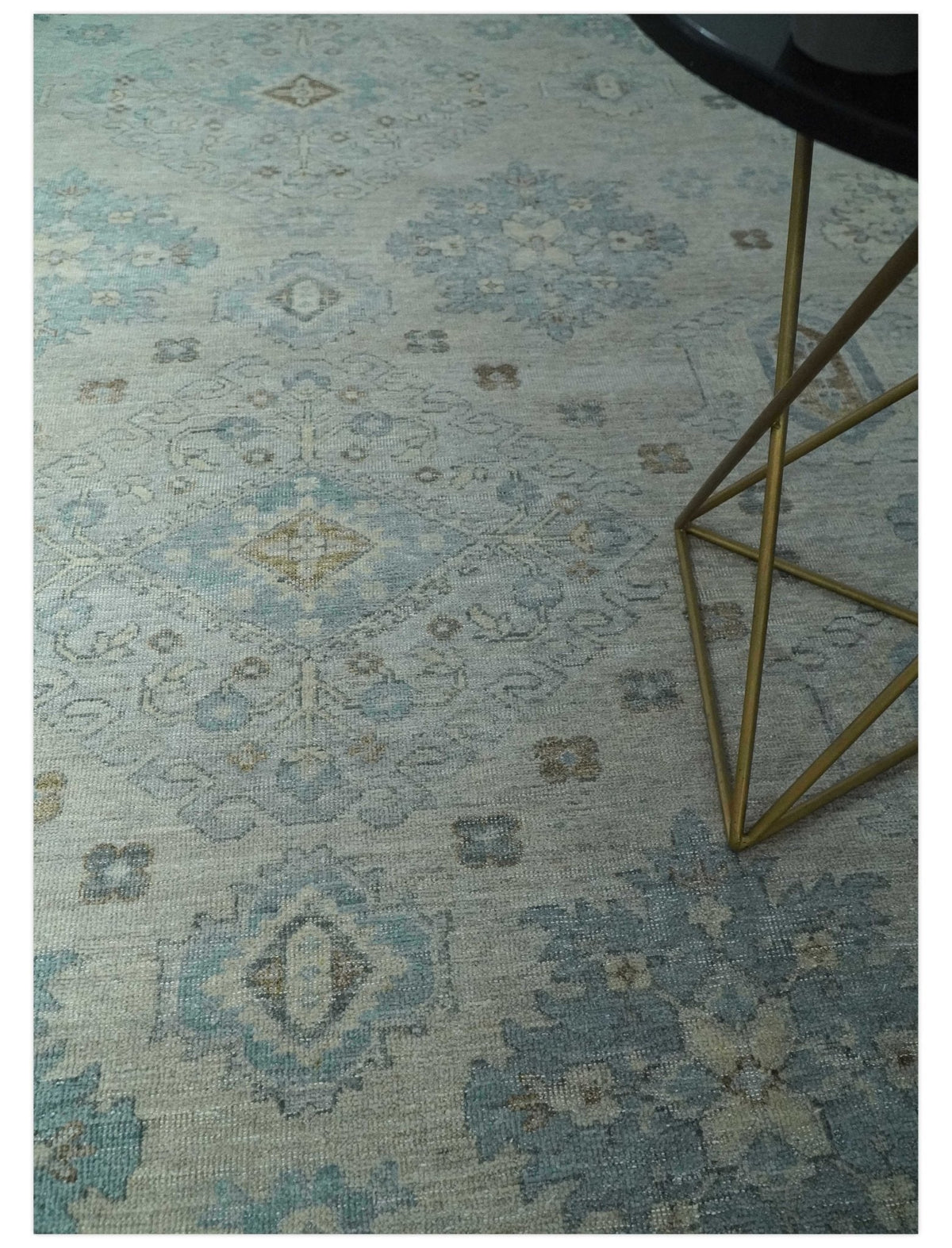 Custom Made Distressed Finished Beige and Gray Traditional mamluk design Low Pile wool Rug.