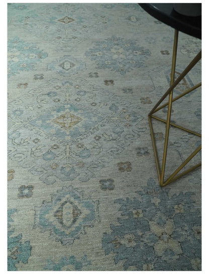 Custom Made Distressed Finished Beige and Gray Traditional mamluk design Low Pile wool Rug.