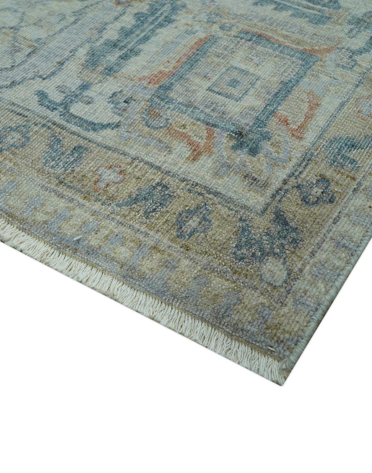 Custom Made Distressed Silver Blue Traditional Hand knotted Wool Area Rug.