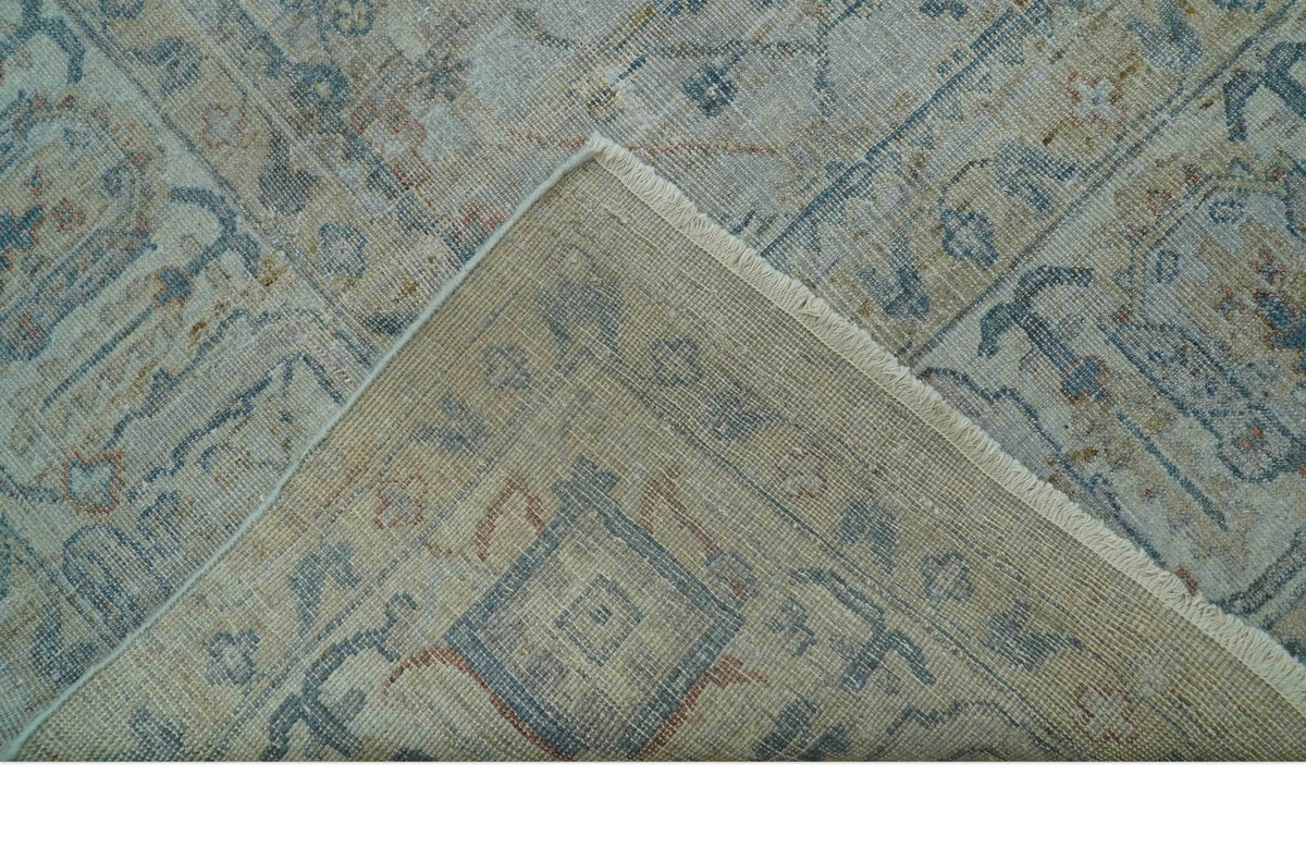 Custom Made Distressed Silver Blue Traditional Hand knotted Wool Area Rug.