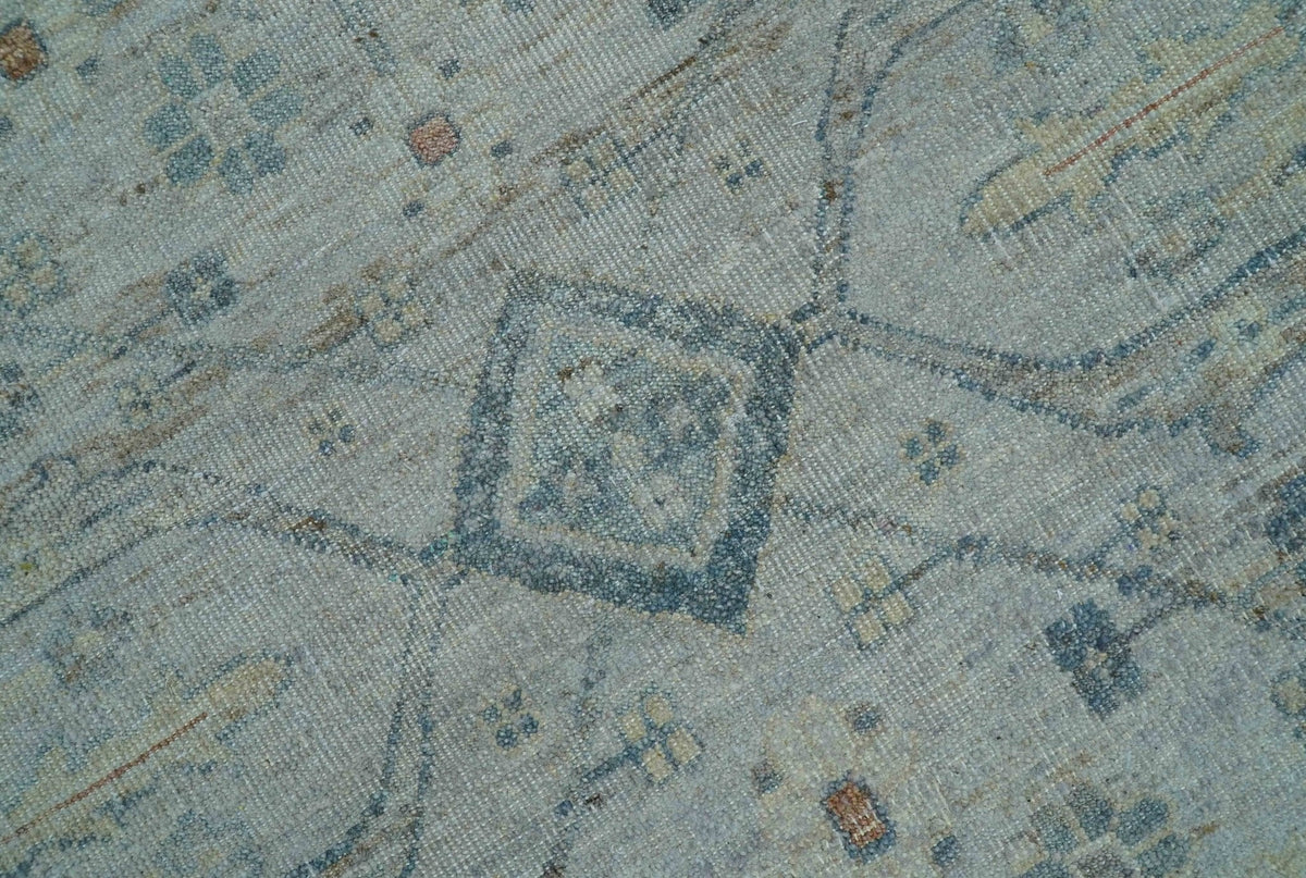 Custom Made Distressed Silver Blue Traditional Hand knotted Wool Area Rug.