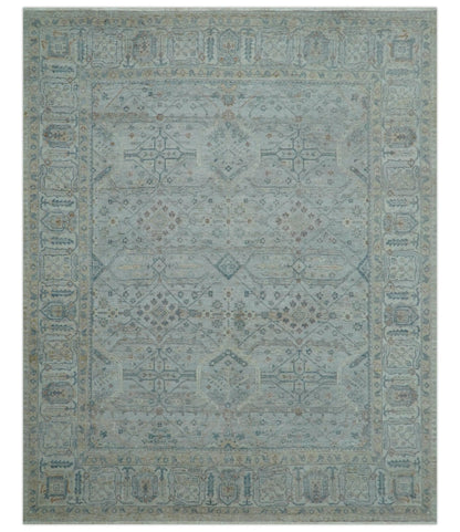 Custom Made Distressed Silver Blue Traditional Hand knotted Wool Area Rug.