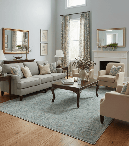 Custom Made Distressed Silver Blue Traditional Hand knotted Wool Area Rug.