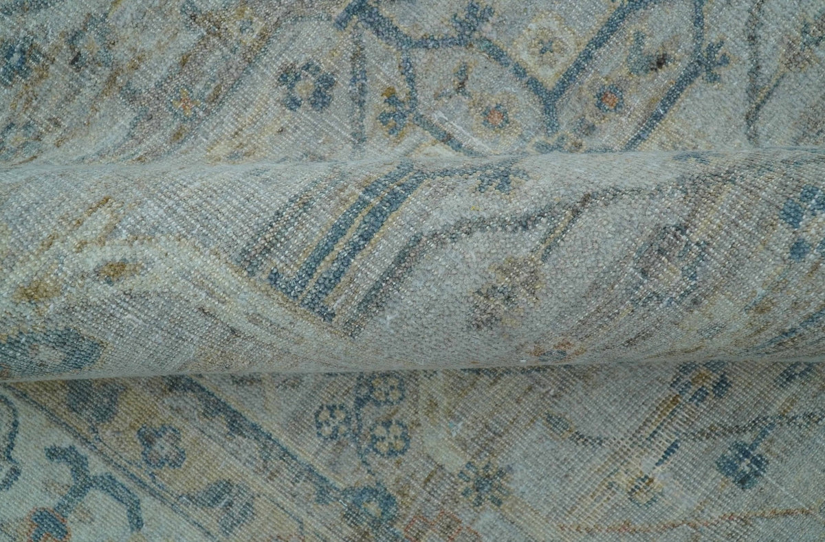 Custom Made Distressed Silver Blue Traditional Hand knotted Wool Area Rug.