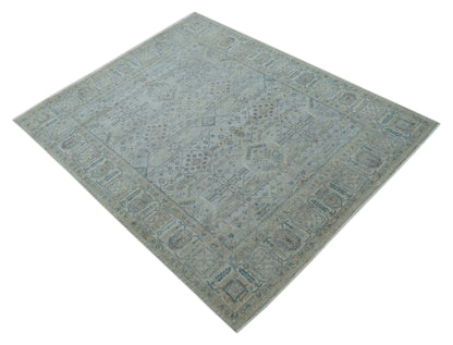 Custom Made Distressed Silver Blue Traditional Hand knotted Wool Area Rug.