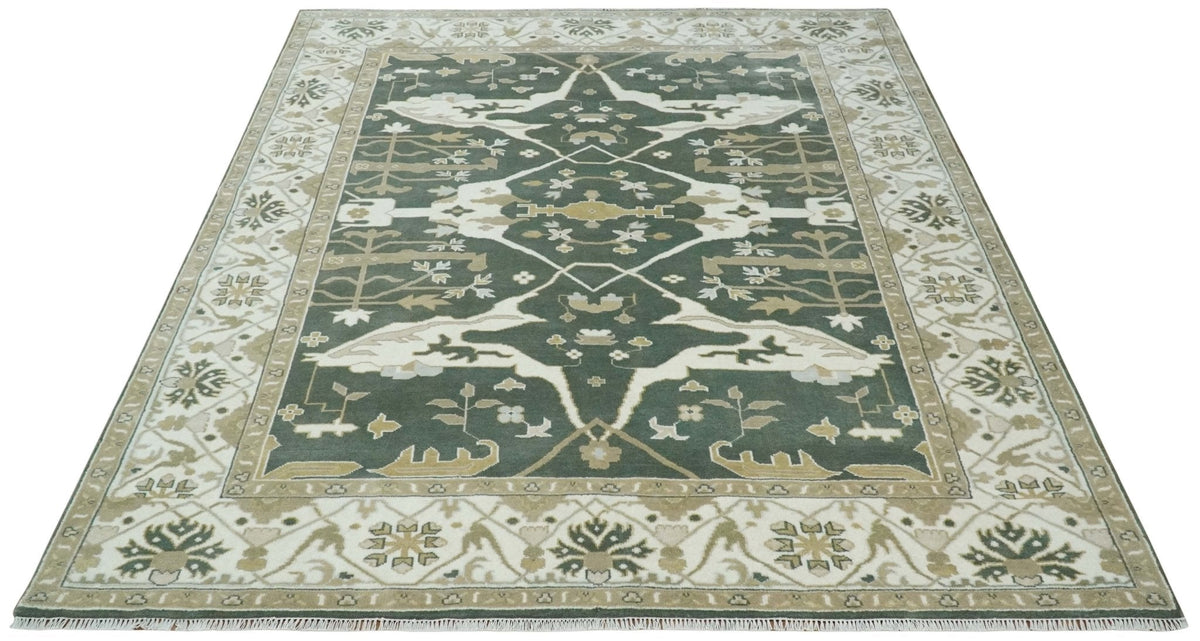 Custom Made Emerald Green Fine Hand knotted Wool Traditional Oushak Area Rug.