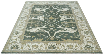 Custom Made Emerald Green Fine Hand knotted Wool Traditional Oushak Area Rug.