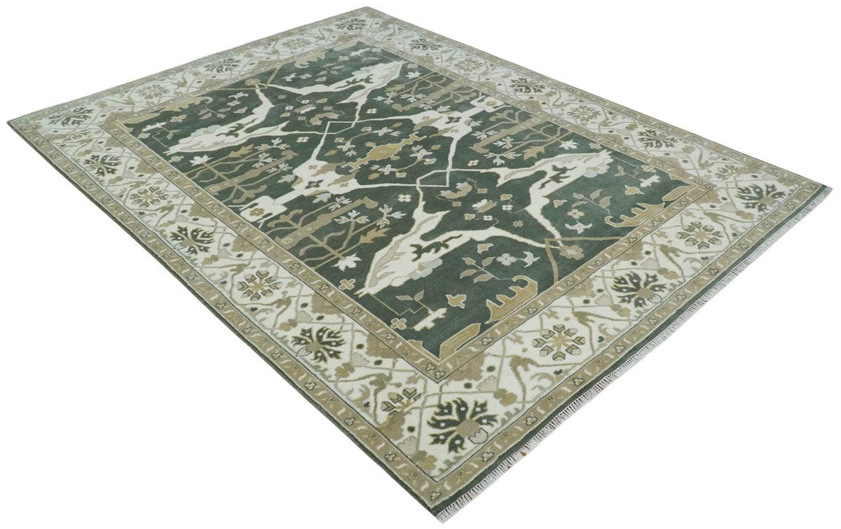 Custom Made Emerald Green Fine Hand knotted Wool Traditional Oushak Area Rug.
