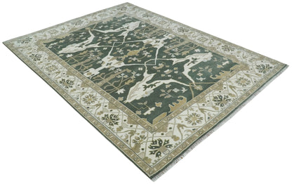 Custom Made Emerald Green Fine Hand knotted Wool Traditional Oushak Area Rug.