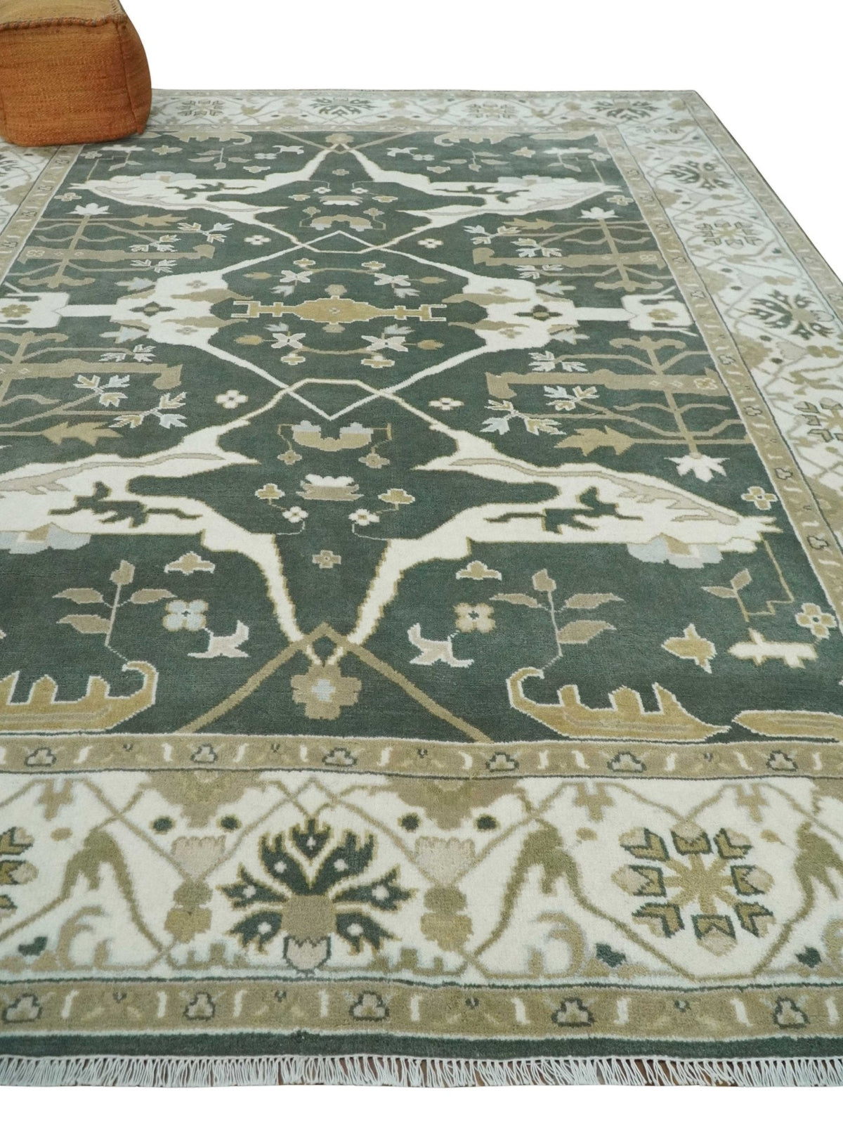 Custom Made Emerald Green Fine Hand knotted Wool Traditional Oushak Area Rug.