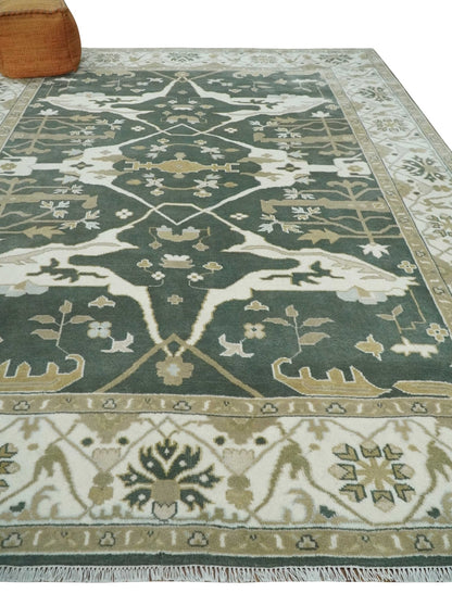 Custom Made Emerald Green Fine Hand knotted Wool Traditional Oushak Area Rug.