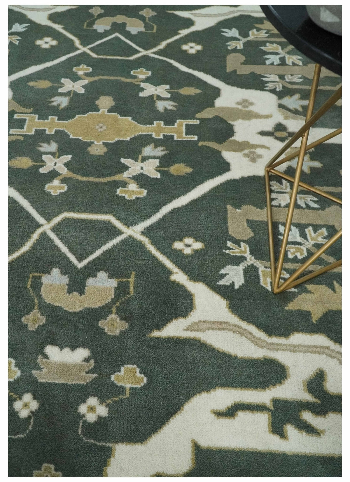 Custom Made Emerald Green Fine Hand knotted Wool Traditional Oushak Area Rug.