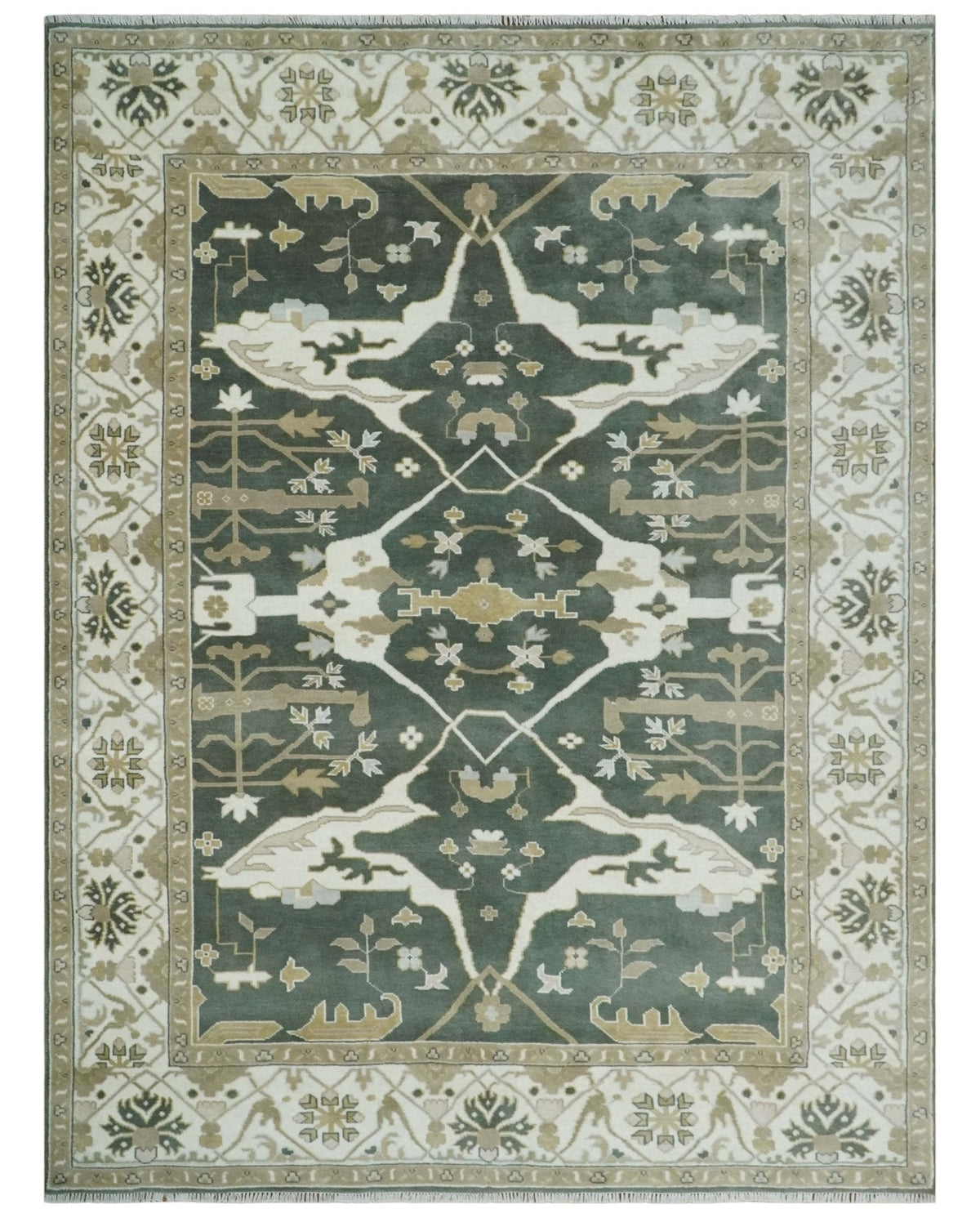 Custom Made Emerald Green Fine Hand knotted Wool Traditional Oushak Area Rug.