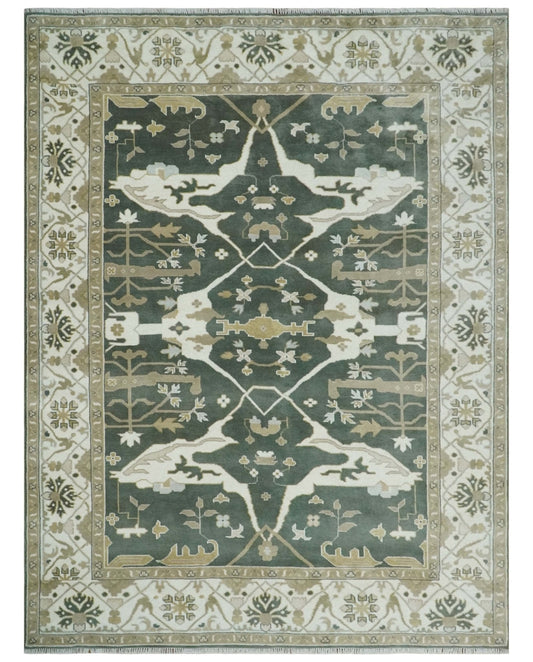 Custom Made Emerald Green Fine Hand knotted Wool Traditional Oushak Area Rug.