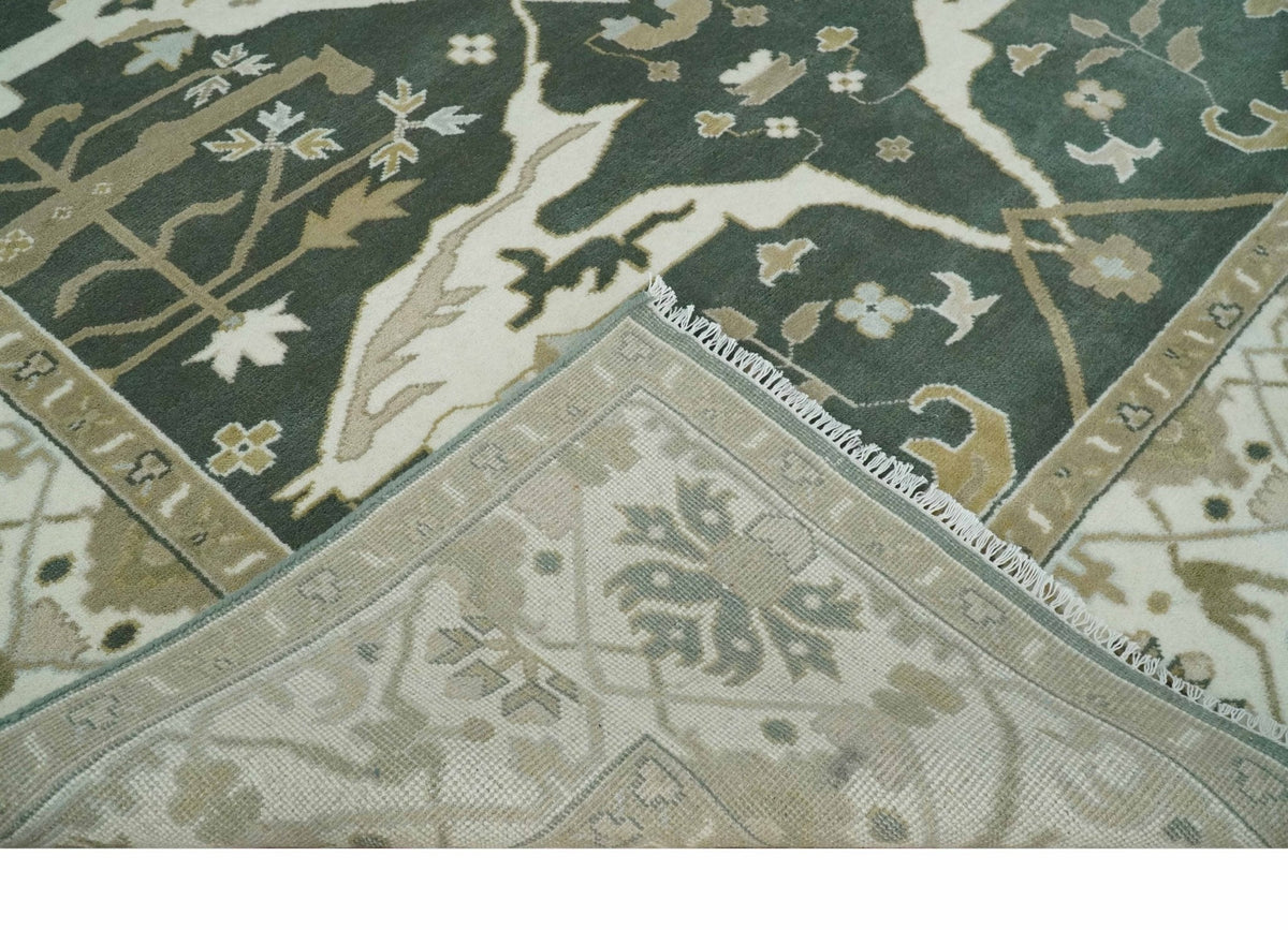 Custom Made Emerald Green Fine Hand knotted Wool Traditional Oushak Area Rug.